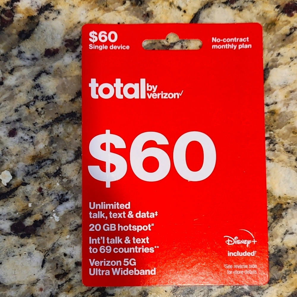 Total by Verizon $60 Minute Card, brand new.